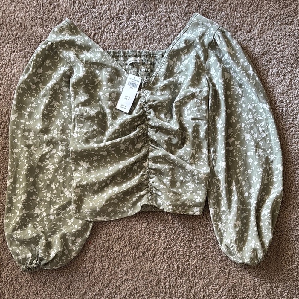 Abercrombie & Fitch Green Ruched Crop Top